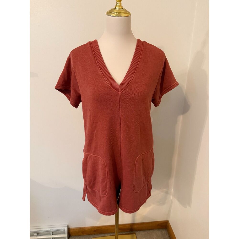 American Eagle Saturday Romper Terracotta V Neck Tie Back Size Small